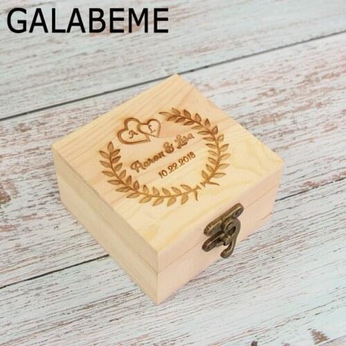 Customized Names and Date Engrave logo Wood Wedding Ring Box Personalized Gift Rustic Ring Bearer Box Wedding decoration