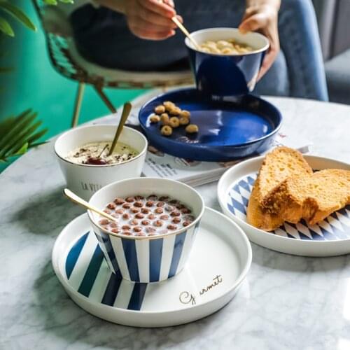Nordic Ceramic Breakfast Plate Vegetable Dessert Fruit Salad Dish Snack Plates Soup Rice Bowl Dinnerware Home Retaurant Supplier