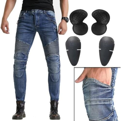 Korea sale Slim motorcycle jeans Man riding trousers off-road woman Motorbike riding Hole scratch pants with protection WF-25