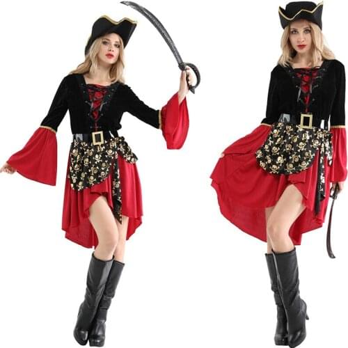 Skeleton Mrs. Buccaneer Pirate Costumes for Masquerade Carnival Halloween Party Fantasia Fancy Dress Adult Women Cosplay Clothes