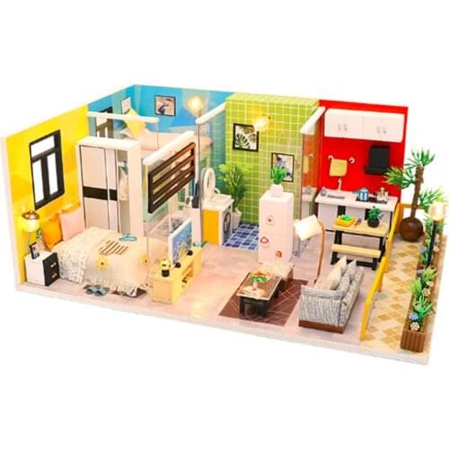 Creative DIY Children Adult Miniature Doll house Wooden Kits Assembled building blocks Simple Life home furnishing toys