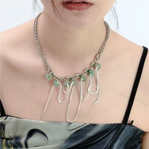Hot Sale Jade Beads Necklace for Female Chain Tassel Womens Stainless Steel Jewelry Accessories Birthday Gift 2021 New Design