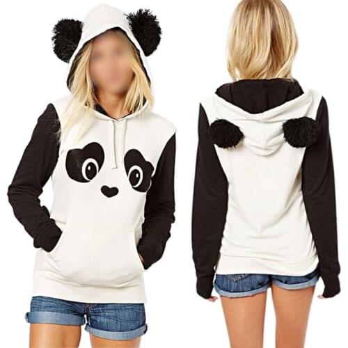 Cute Chinese Panda Cartoon Printed Hoodies Sweatshirt Women Hoody Casual Cute Autumn Outwear