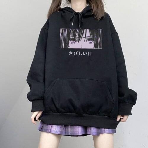 Cute Cartoon Sad Girl Japanese Anime Printed Casual Pullovers Women Hoodies Harajuku Manga Graphic Gothic Female Punk Sweatshirt