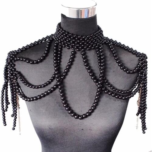 Fashion pearl shoulder chain jewelry big brand design wedding party big necklace sweater chain shoulder chain wedding