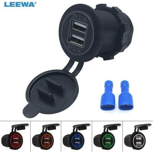 MOTOBOTS 5X Car 5V 4.2A Dual USB Charger Power Socket Adapter 5Color LED Light for Motorcycle Auto Truck Boat Cigarette Lighter