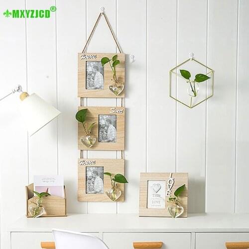 Wall-mounted Glass Vase Home Photo Frame Decoration Transparent Flower Arrangement Container Love Shape Hydroponic Vase