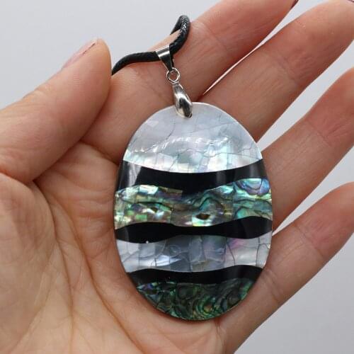 Natural Shell Necklace With Oval Stripe Pendant Leather Cord 2MM Charms For Elegant Women Love Romantic Gift