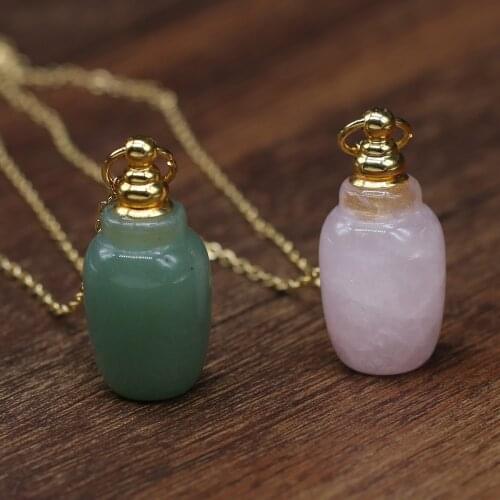 Natural Stone Perfume Bottle Necklace Vase Shaped Semi-Precious Pendant Charms For Elegant Women Love Romantic Gift 60 CM