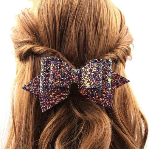 New childrens green onion pink leather hair accessories cute princess headdress 5 inch sequined bow hairpin