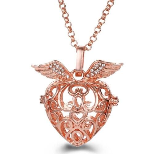 New Mexico Music Ball 3 Colour Heart Pendant Vintage Angel Wing Zircon Aroma Necklace Perfume Diffuser Locket Pregnancy Jewelry