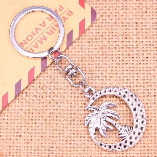 New Fashion Keychain 37*30 mm palm tree moon coconut Pendants DIY Men Jewelry Car Key Chain Ring Holder Souvenir For Gift