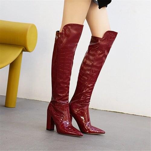 Red black Sexy High heels over the knee boots women thigh high boots Ladies Autumn winter Long boots shoes woman plus size34-43