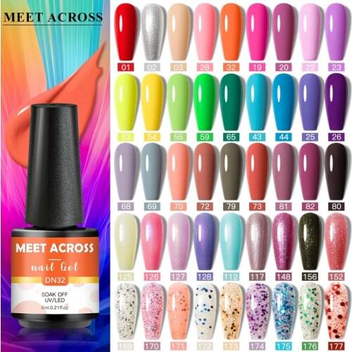 MEET ACROSS 6ml Gel Nail Polish All For Manicure Semi Permanent Soak Off Gel UV LED Varnishes Need Base Top Matte Coat