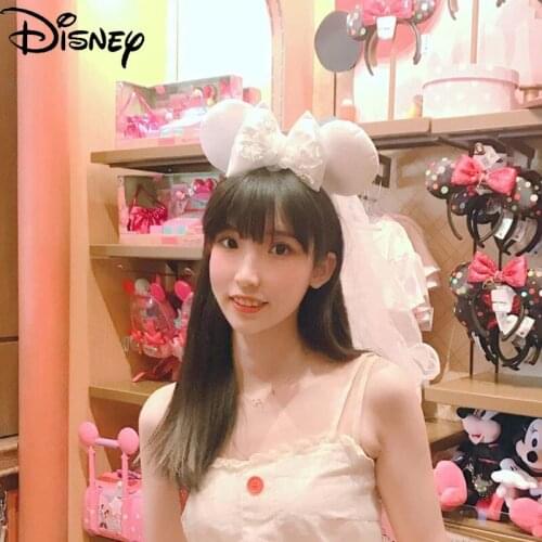 Disney Veil Headband White Lace Princess Headband Mickey Minnie Super Fairy Hairpin Sweet Girl Heart Hair Accessories