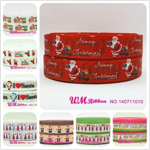 Q&N ribbon 7/8inch 22mm Cartoon Christmas Tree Printed Grosgrain Ribbon 50yds/roll Free Shipping for hair bow hair tie