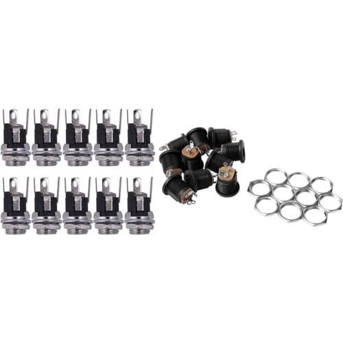 LBER 20Pcs Dc Power Supply Jack Socket Female Panel Mount Connector - 10Pcs 5.5X2.1Mm & 10Pcs 18 x 14Mm