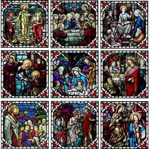 Custom Stained Glass Window Film,PVC Self-Adhesive Window Films,Retro Church Jesus Home Decor Foil Stickers Window treatment