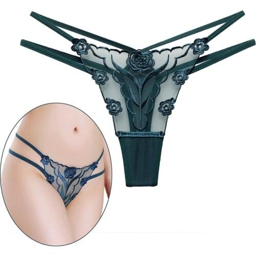 Sexy Transparent Ladies Thong Panties Embroidered Floral Mesh Yarn Perspective Young Women Girls Underwear hot T pants G-String