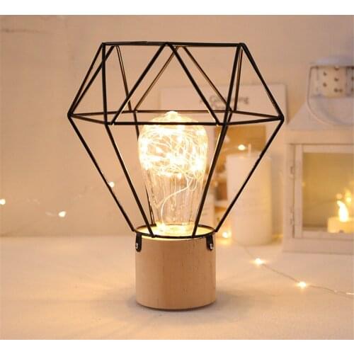 LED Copper Wire Night Light Creative Iron Wooden Table Lamps Wedding Party Bedroom Bedside Table Night Lamp Battery Operated