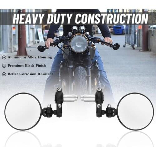 7/8" 22mm Universal Motorcycle Mirrors 3" Round Handlebar Wing Foldable Mirrors End Side Mirror Black