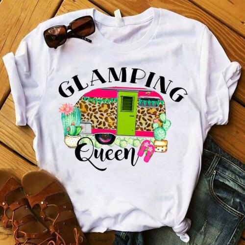 Women T Womens Graphic Cartoon Leopard Camping Queen Vintage Top Tshirt Female Tee Shirt Ladies Streetwear Clothes T-shirt