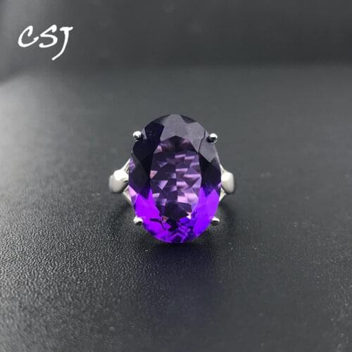 CSJ Big Stone 11ct Natual Amethyst Ring Sterling 925 Silver Oval13*18mm Fine Jewelry for Women Femme Girl Gift box