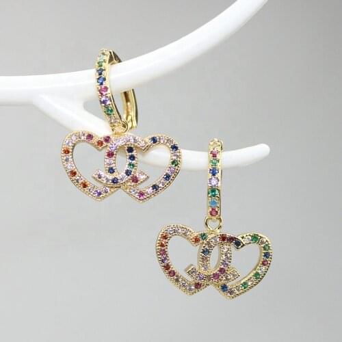 10pair/lot Fashion rainbow heart shape cz charm earring,colorful cubiz zircon component,wholesale cz pendant earring