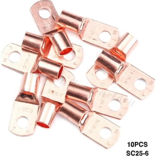 10Pcs/Set Copper Ring Battery Terminals Connector Cable Lugs Eyelet SC25-6 Electrical Supplies Bolt Hole Assortment Kit