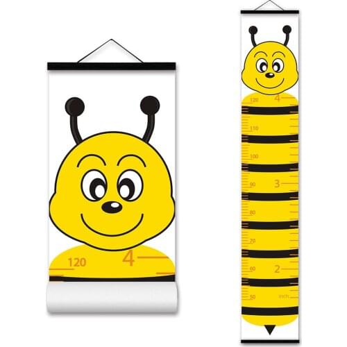 120*20cm Child Growth Chart Kids Height Measure Ruler Cartoon Animal Canvas Print With Wooden Wall Hanging for Children Bedroom