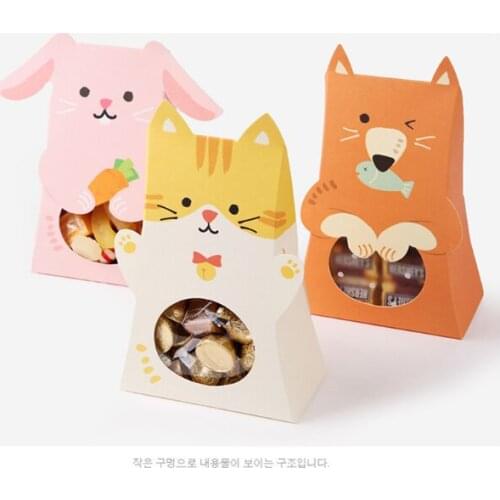 20pcs 10*15cm Cartoon Bunny Kitty Dog Cookie Box Paperboard Gift Bags Candy Package Wedding Birthday Christmas Party Sipply