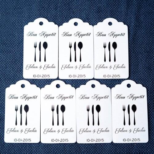 200pcs 3.5x6.2cm Paper Label Cutlery Gift Holiday Wedding Invitations Customized With Own Logo Knife and Fork Rehearsal Dinner