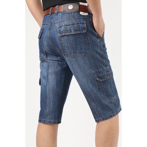 2021 Summer Cargo Shorts Men Clothing Calf Length Pants Thin Loose Denim Mens Short Jeans Big Size 38 40 42