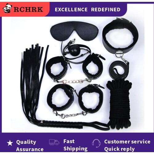 2021 Sex Bondage Kit 7 Pcs Adult Games Set Handcuff Footcuff Whip Rope Blindfold for Couples Erotic Toys SM Products Adult toys