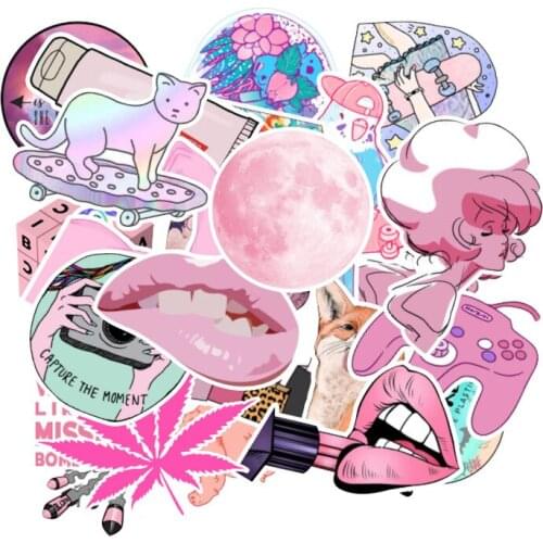 50pcs Pink Stickers Aesthetic Scrapbooking DIY Diary Stickers Graffiti Laptop Notebook Sticker Girls Techo Scrapbook Planner