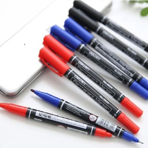 6824 Waterproof Permanent Dual Tip 0.5/1.0 Mm Nib Black Blue Red Art Marker Pens Student School Office Stationery