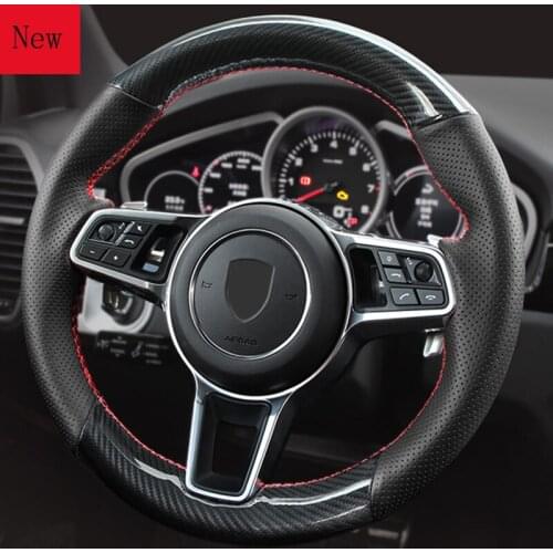 Car steering wheel coverfor porsche cayenne macan panamera 718 hand-stitched carbon fiber leathercar accessories