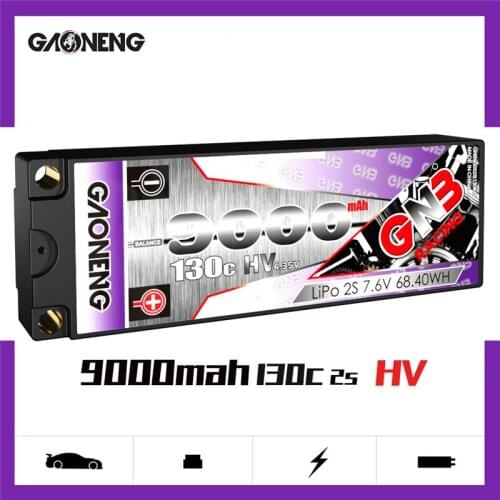 Gaoneng GNB 9000mAh 2S 7.6V 130C MAX 240C 6.0mm Bullet Hardcase LiHV LiPo Battery pack for 1:10 1/10 RC Car Boat