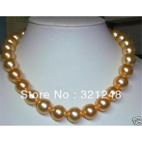 Free shipping fashion 12mm gold-color shell simulated-pearl round beads women high grade charms necklace jewelry 18inch MY1369