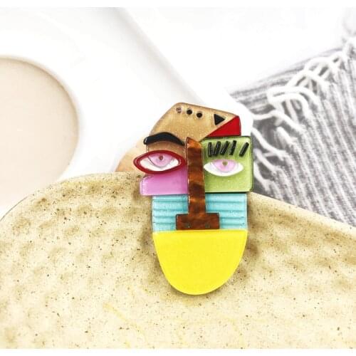 ZiccoWong Colorful Asymmetric Human Face Brooch Badge For Women Girl Acrylic Abstract Face Fashion Clothes Friend Gift Jewelry