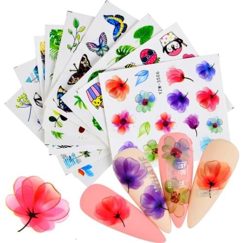 Flower Butterfly Snake Abstract Face Designs Sticker Nail Decal DIY Slider for Manicure Nail Art Watermark Manicure Decor