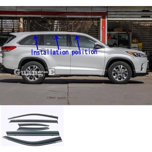 For Toyota Highlander 2020 2021 2022 Car Styling Stick Lamp Plastic Window Glass Wind Visor Rain/Sun Guard Vent Parts 6pcs