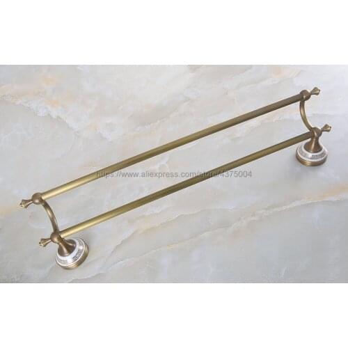 Towel Bar Double Towel Rail for Bathroom Wall Mounted Antique Brass Square Towel Holder Bathroom Accessories Nba572
