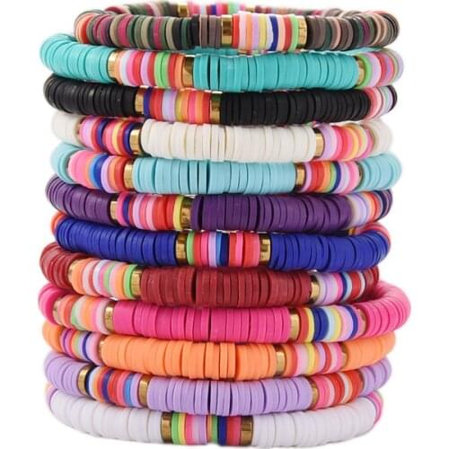 Elastic Bracelet Bohemian Colorful Polymer Clay Beaded Bracelets for Women Holiday Jewelry Seashell Beach