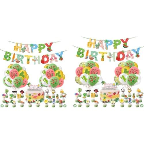 1Set Hawaiian Latex Balloons Cake Card Happy Birthday Pool Party Decorations