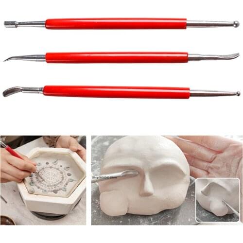 3 Pieces of Clay Sculpture Tool Double-headed Stainless Steel Indentation Pen Clay Polymer Hand-made DIY Sculpture Modeling Tool