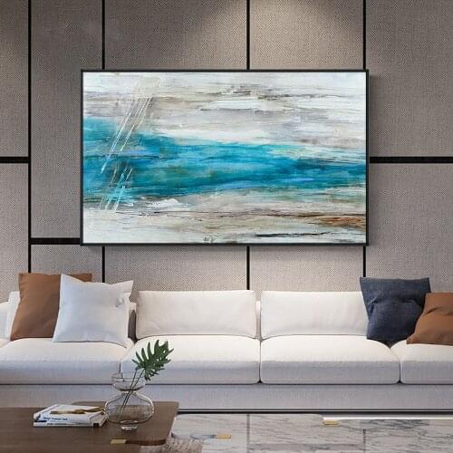 Abstract Blue Sea Pictures Hand Painted Oil Painting On Canvas Unframed Handmade Wall Art For Bedroom Living Room Home Decor
