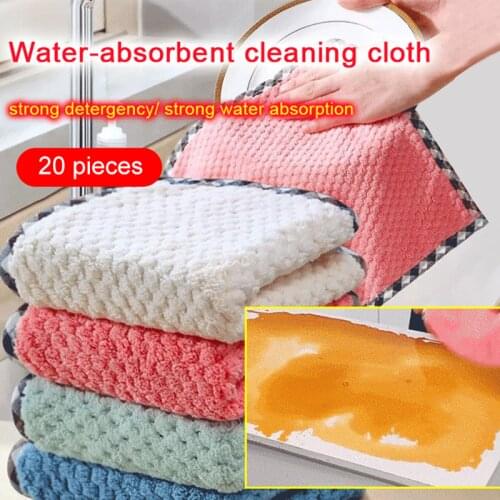 20Pcs Coral fleece oil-free cleaning cloth Microfiber Dishcloth /non-stick oilwash towel absorbent
