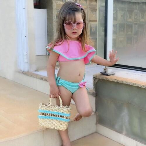 TELOTUNY Swimwear Toddler Summer Kids Baby Girls Ruffles Off Shoulder Solid Two Piece Swimsuit Bikini Outfits Bathing Suit