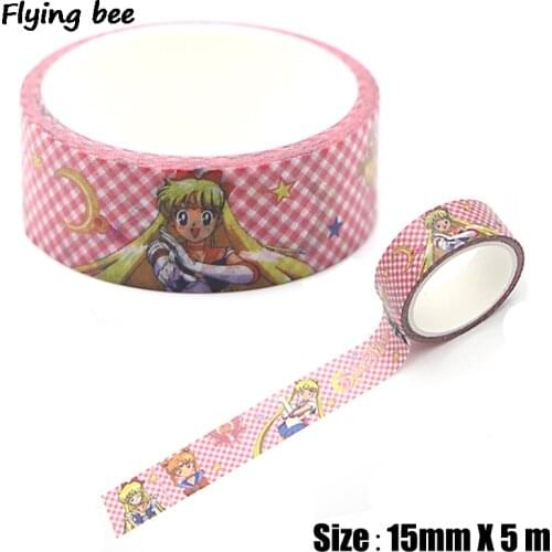Flyingbee 15mmX5m Cartoon Paper Washi Tape Fashion Adhesive Tape DIY Scrapbooking Sticker Label Masking Tape X0316